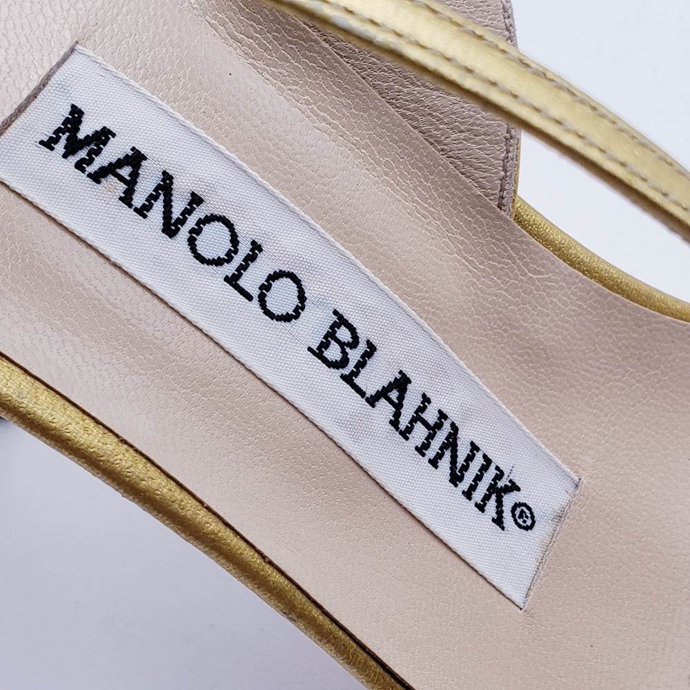 Manolo Blahnik Gold Strappy Heels - Picture 9 of 11